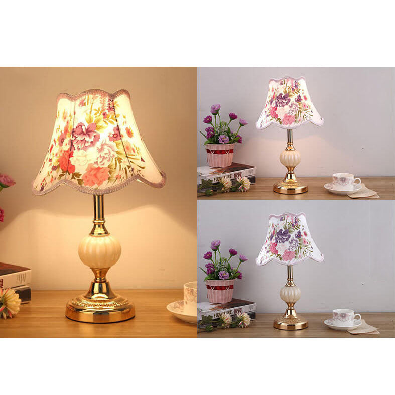 Nordic Vintage Floral Glass Fabric 1-Light Table Lamp