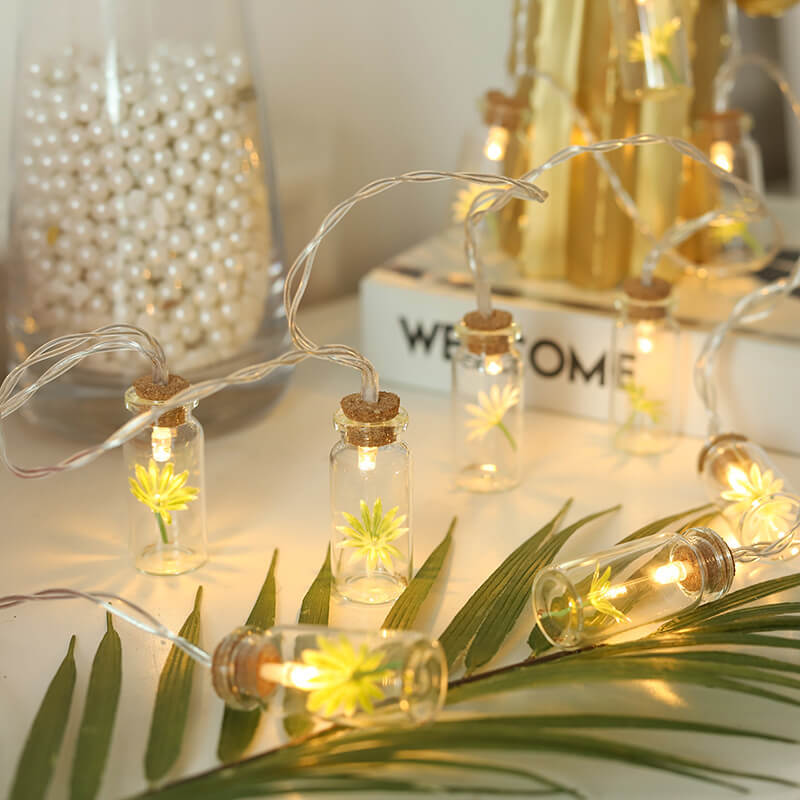 Lumière de chaîne décorative à LED de Noël avec bouteille à souhaits, arbre, neige et boîtier à piles 