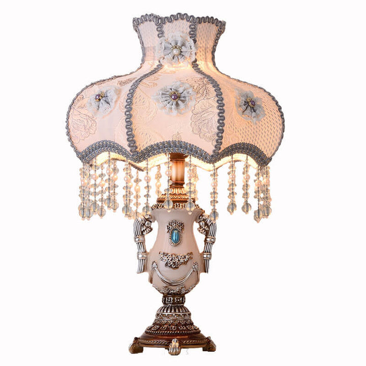 Lampe de table à pampilles en tissu violet clair de la Cour européenne, 1 lumière 