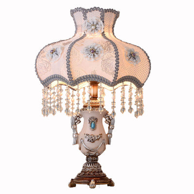 European Court Light Purple Fabric Tassel 1-Light Table Lamp