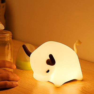 Lámpara de Mesa Luz Nocturna LED Regulable con Temporizador USB de Silicona en Forma de Vaca Animal 
