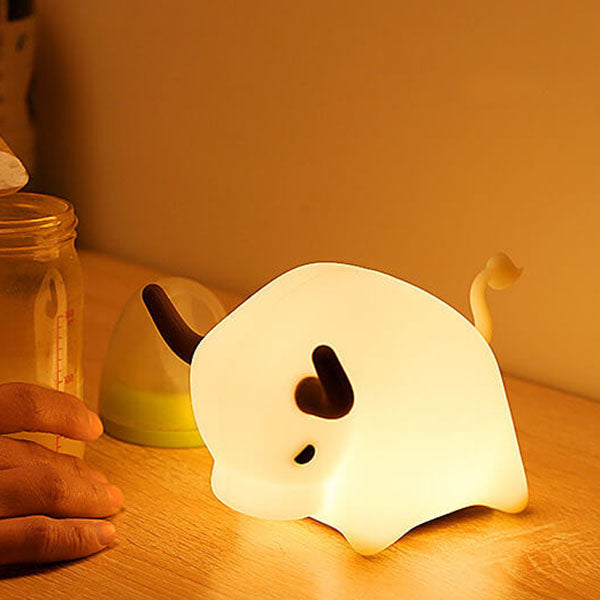 Lámpara de Mesa Luz Nocturna LED Regulable con Temporizador USB de Silicona en Forma de Vaca Animal 