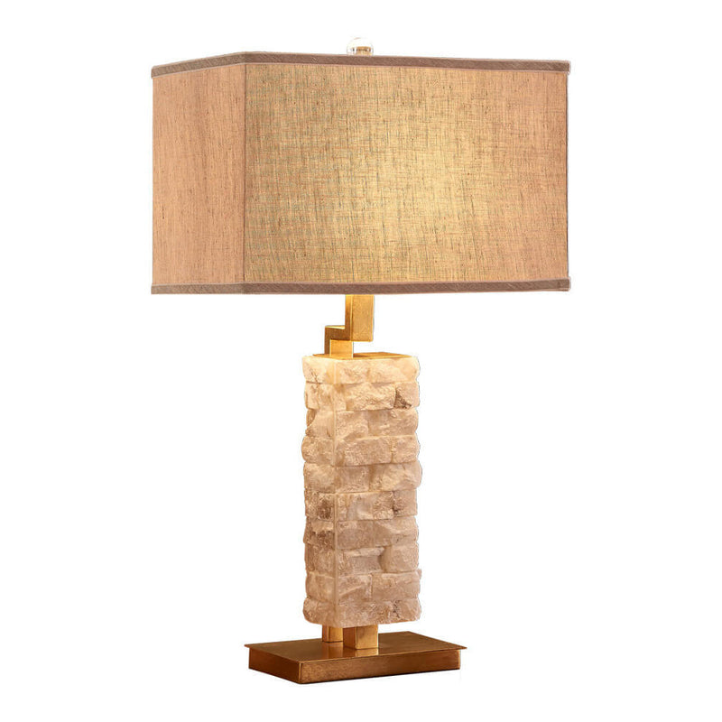 European Luxury Square Fabric Marble Column 1-Light Table Lamp