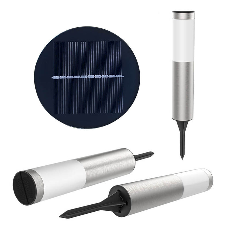 Moderna luz de paisaje de jardín LED para exteriores con energía solar, impermeable, de acero inoxidable cilíndrico, para insertar en el suelo del césped 