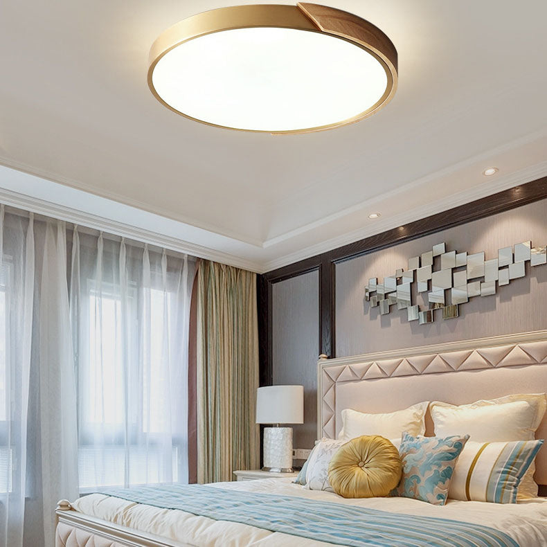 Moderne, helle, luxuriöse, runde LED-Unterputzbeleuchtung aus Kupfer und Holz 