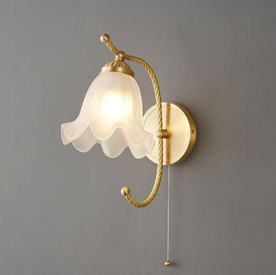 Nordic Full Brass Glass Flower 1-Light Wall Sconce Lamp