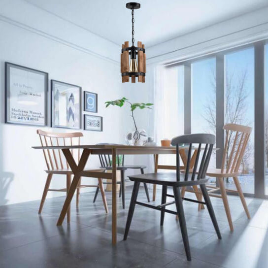 Traditional Rustic Round Wooden Fence 1-Light Pendant Light For Living Room