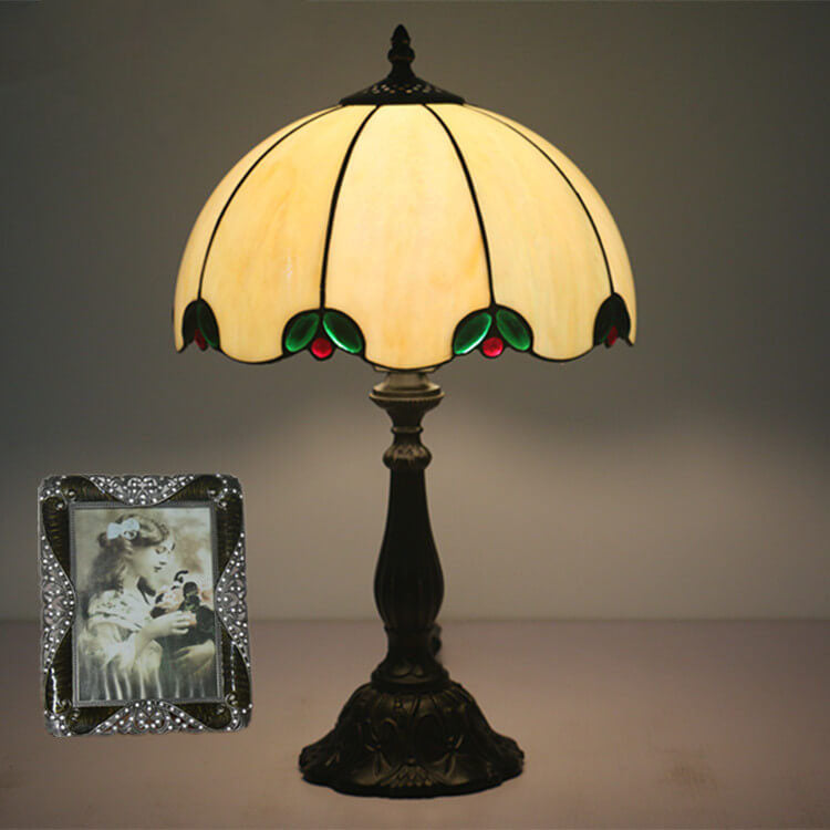 Vintage Tiffany Beige Green Gem Dome 1-Light Table Lamp