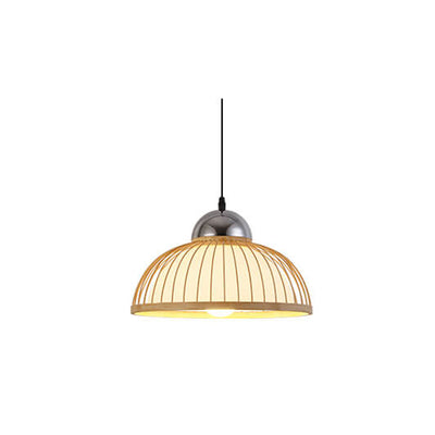 Modern Chinese Bamboo Weaving Pot Lid 1-Light Pendant Light