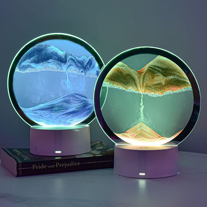 Lampe de table Creative Round Hourglass Quicksand 3D LED Night Light 