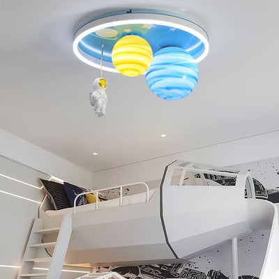 Astronaut Planet Round Kids Flush Mount Ceiling Light