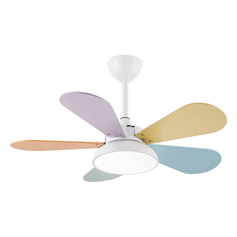 Simple Colorful Round Fan Leaf Kids Downrods Ceiling Fan Light