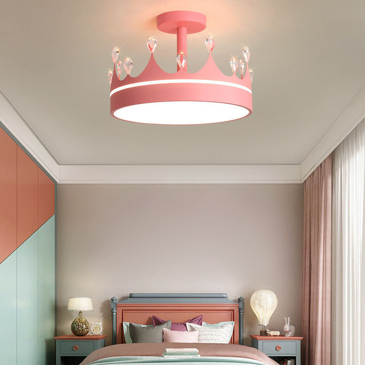 Contemporary Creative Cartoon Crown LED Kids Semi-Flush Mount Ceiling Light For Bedroom