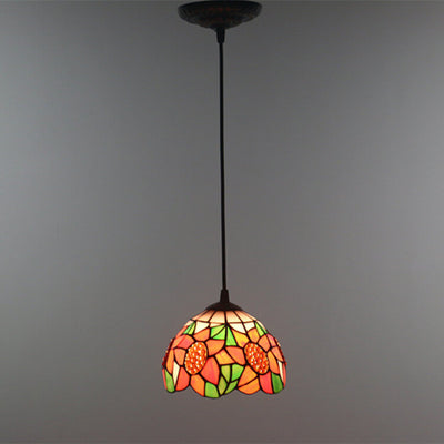 European Tiffany Sunflower Dome Stained Glass 1-Light Pendant Light