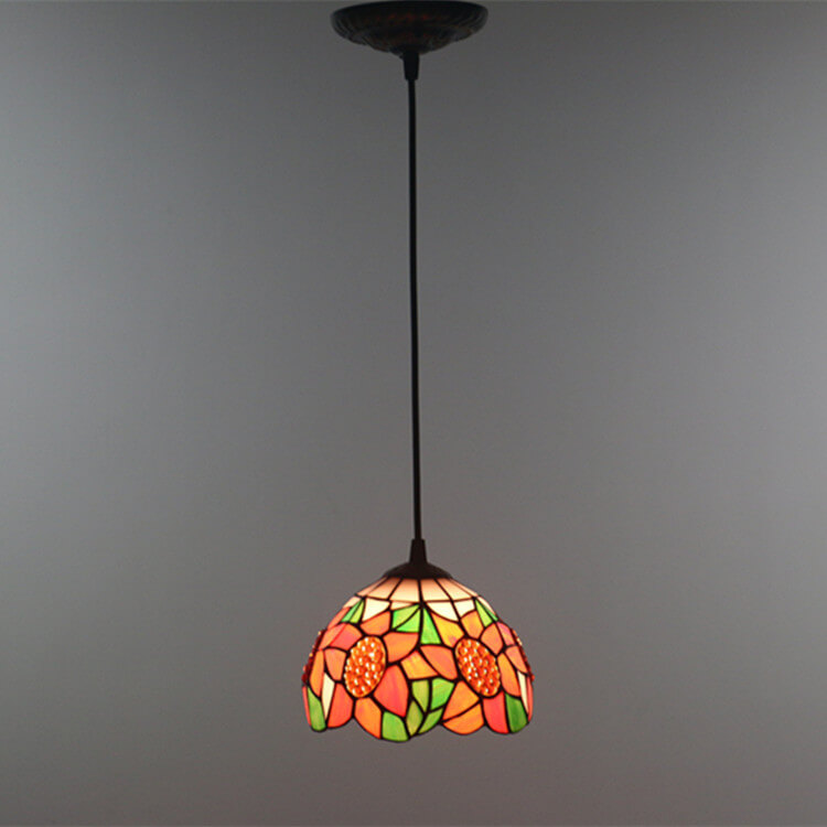 European Tiffany Sunflower Dome Stained Glass 1-Light Pendant Light