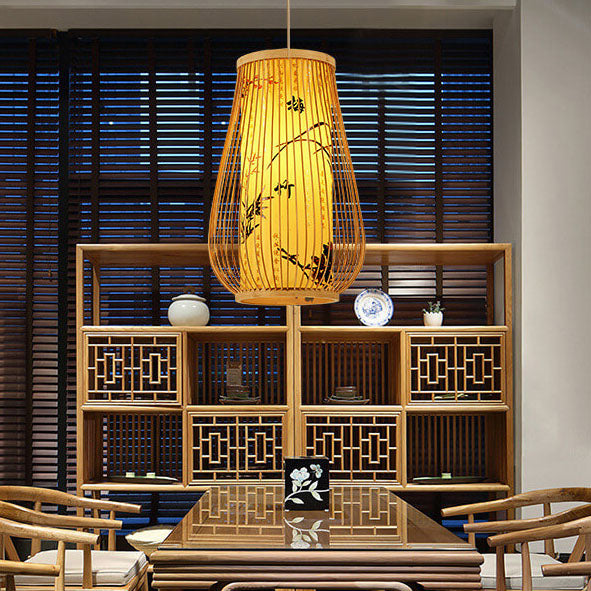 Modern Chinese Bamboo Weaving Gourd 1-Light Pendant Light