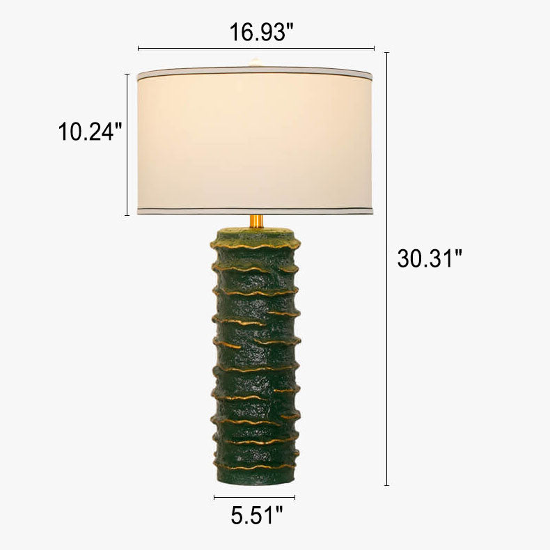 European Luxury Drum Fabric Shade Resin Column Base 1-Light  Table Lamp