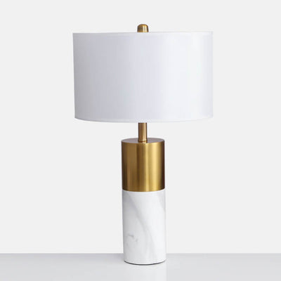 Moderne Stoff-Marmorsäulenbasis 1-Licht Tischlampe 