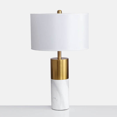 Modern Fabric Marble Column Base 1-Light Table Lamp