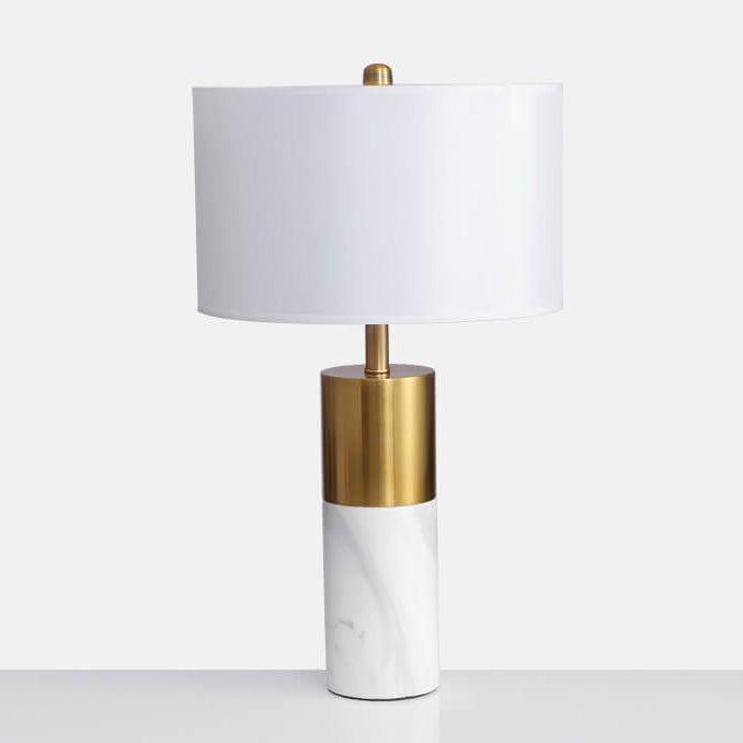 Moderne Stoff-Marmorsäulenbasis 1-Licht Tischlampe 