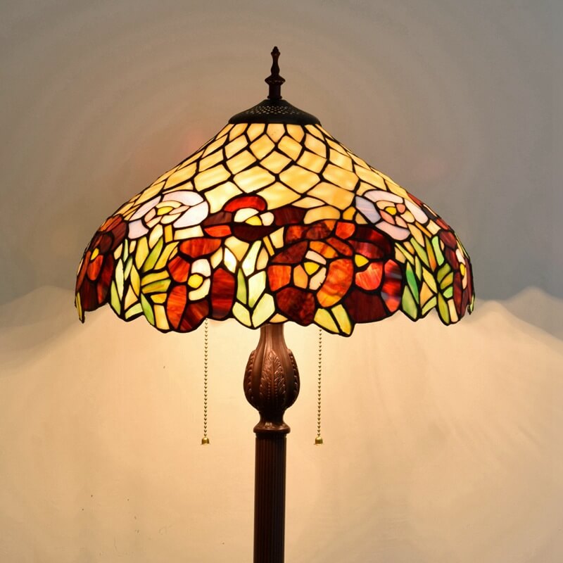 Lámpara de pie de hierro y resina con vidrieras Tiffany Decorativa con 3 luces 