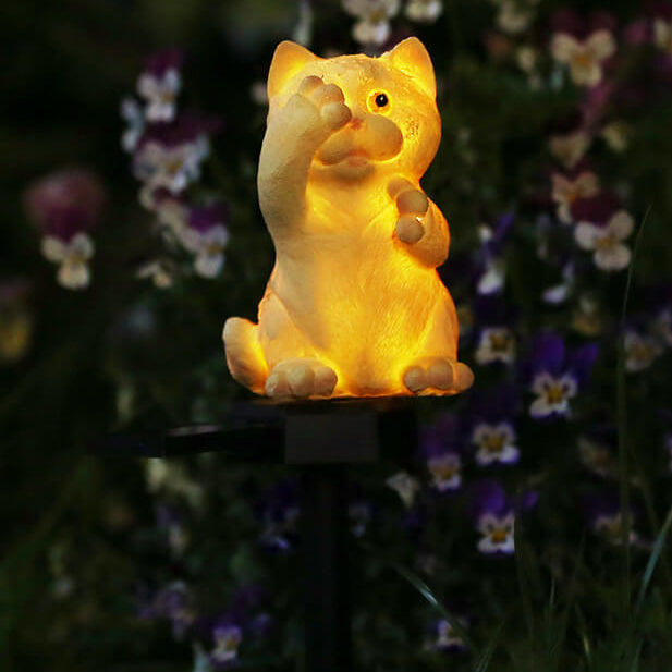 Creative Solar Resin Kittens Covering Eyes Outdoor Waterproof Lawn Ground Insert Landscape Light