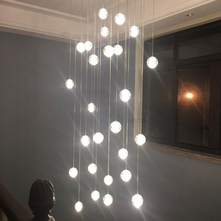 Modern Luxury Staircase Crystal Orb Ball Shade LED Loft Chandelier