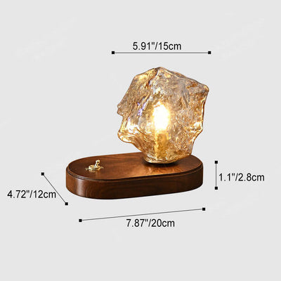 Japanese Vintage Walnut Irregularly Glass Lampshade 1-Light Table Lamp