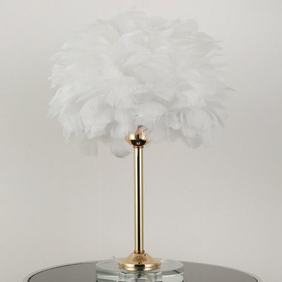 Lampe de table moderne à 1 lumière avec base en cristal et plumes 