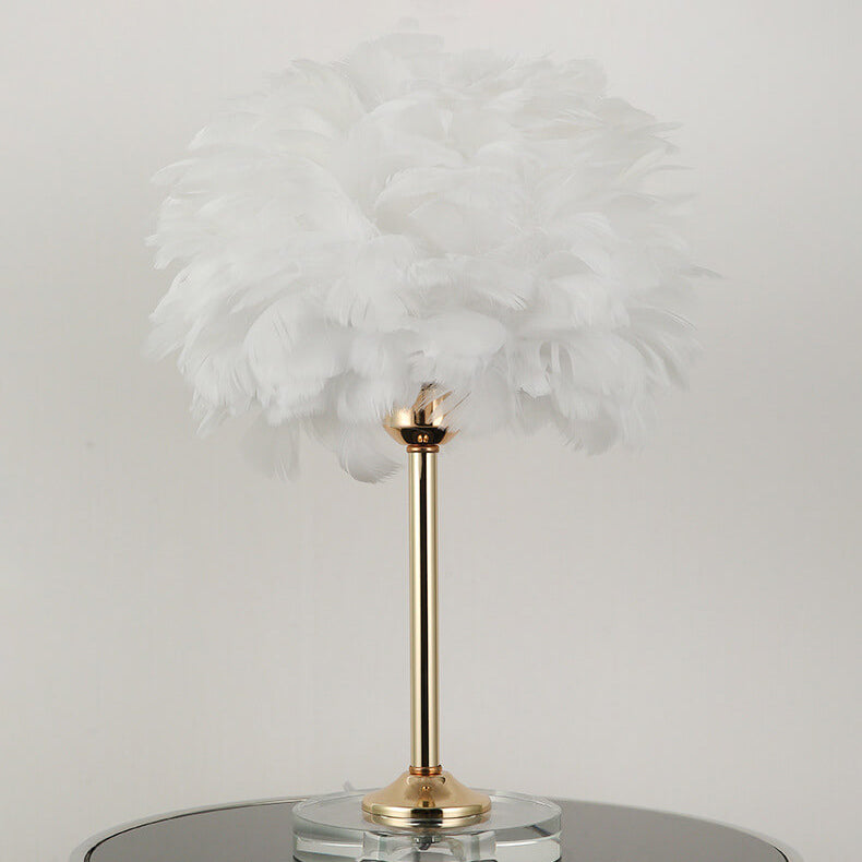 Modern Feather Crystal Base 1-Light Table Lamp