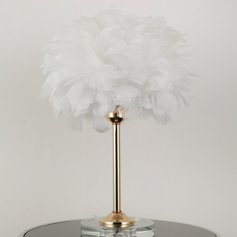 Lampe de table moderne à 1 lumière avec base en cristal et plumes 