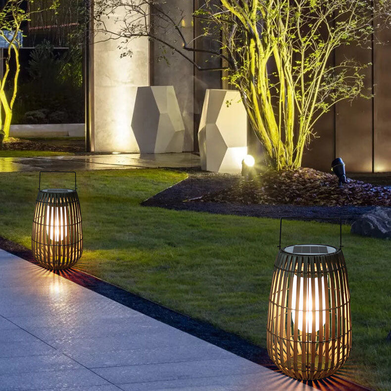Lumière de paysage de pelouse LED solaire étanche portable en osier rustique moderne 