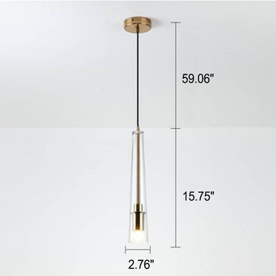 Nordische minimalistische lange konische 1-Licht-Pendelleuchte aus klarem Glas 