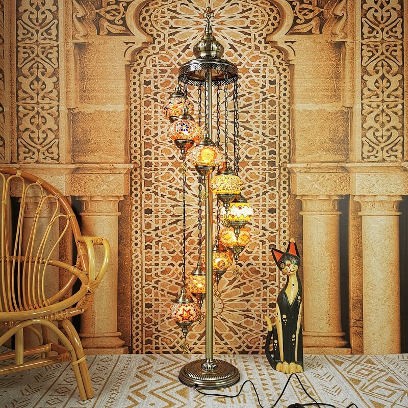 Retro Turkish Moroccan Globe 9-Light Standing Floor Lamp