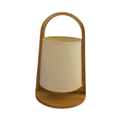 Nordic Creative Solid Wood Fabric Shade Portable Cylinder 1-Light Table Lamp