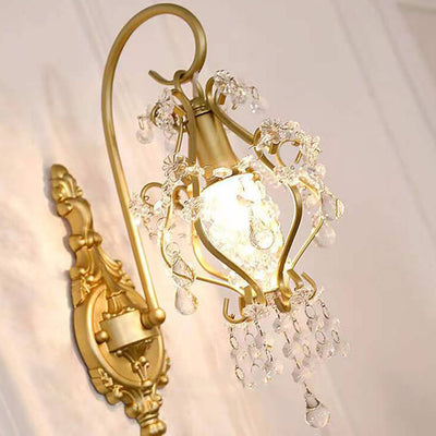 European Vintage Light Luxury Crystal Iron 1-Light Wall Sconce Lamp