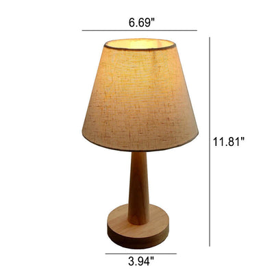 Nordic Minimalist Solid Wood Fabric Cone 1-Light Table Lamp