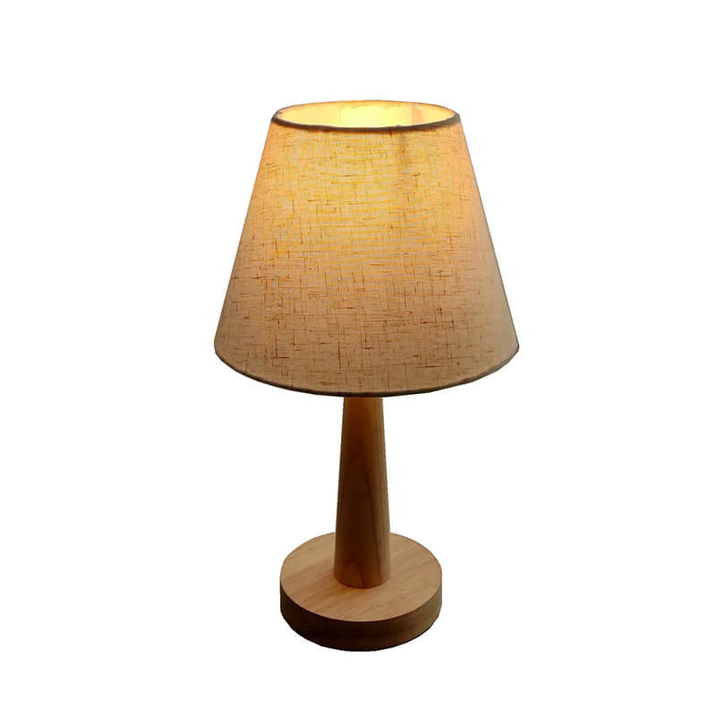 Nordic Minimalist Solid Wood Fabric Cone 1-Light Table Lamp