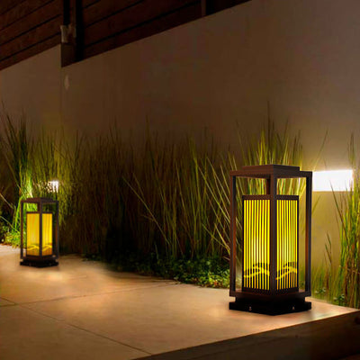 Modern Chinese Square Cage Outdoor Waterproof 1-Light Lawn Path Light