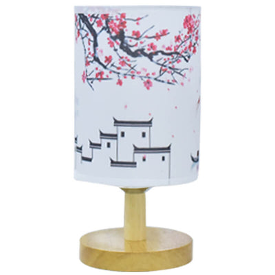 Modern Minimalist Fabric Column Landscape Wood LED Table Lamp