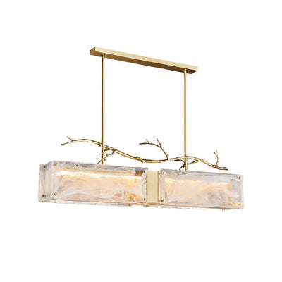 Nordic Light Luxury Rectangular All Brass Glass LED Island Light Chandelier