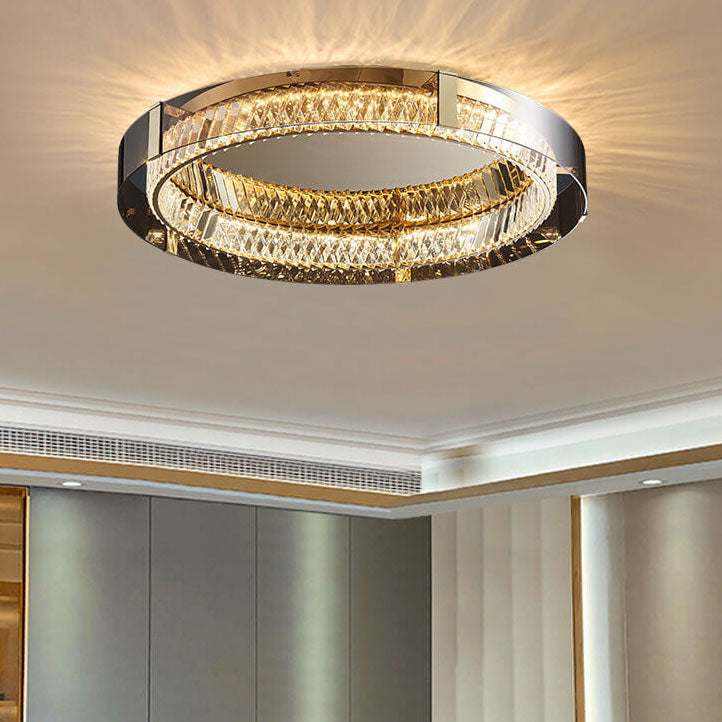 European Light Luxury Round Crystal LED Flush Mount Lighting