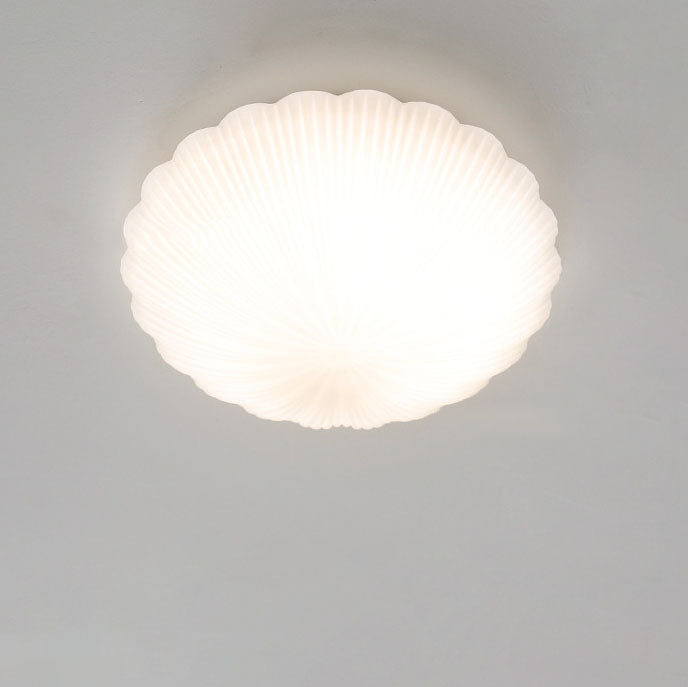 Modern Minimalist Cream Shell Glass LED Flush Mount Ceiling Light For Living Room &amp; Bedroom