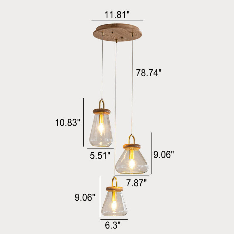 Nordischer minimalistischer Glasglas-Holz-1/3-Licht-Insel-Licht-Kronleuchter 