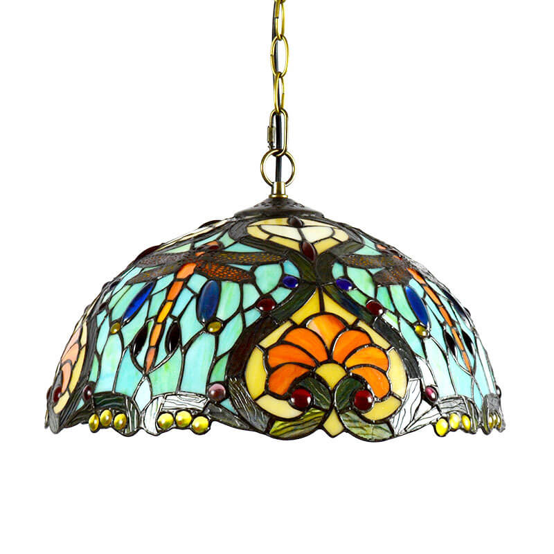 European Vintage Tiffany Glass Hardware 1-Light Pendant Light
