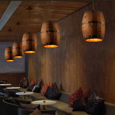 Vintage Wooden Wine Barrel 1-Light Single Barrel Pendant Light