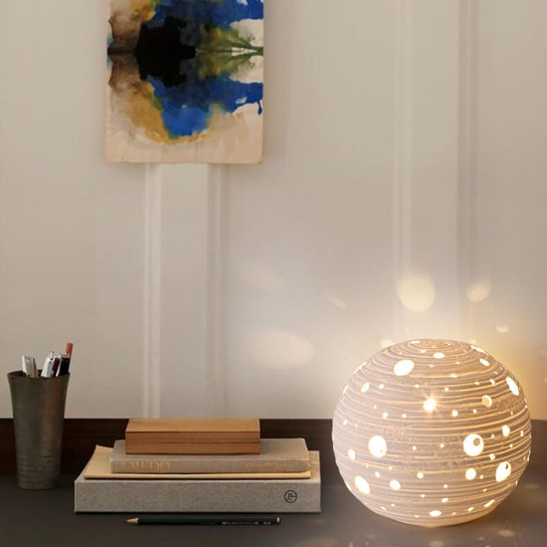 Modern Ceramic Dandelion Mushroom Hole Shape Night Light 1-Light Table Lamp
