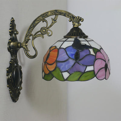 Europäische Tiffany-Schmetterlings-Blumen-Buntglas-Kuppel-1-Licht-Wandleuchte-Lampe