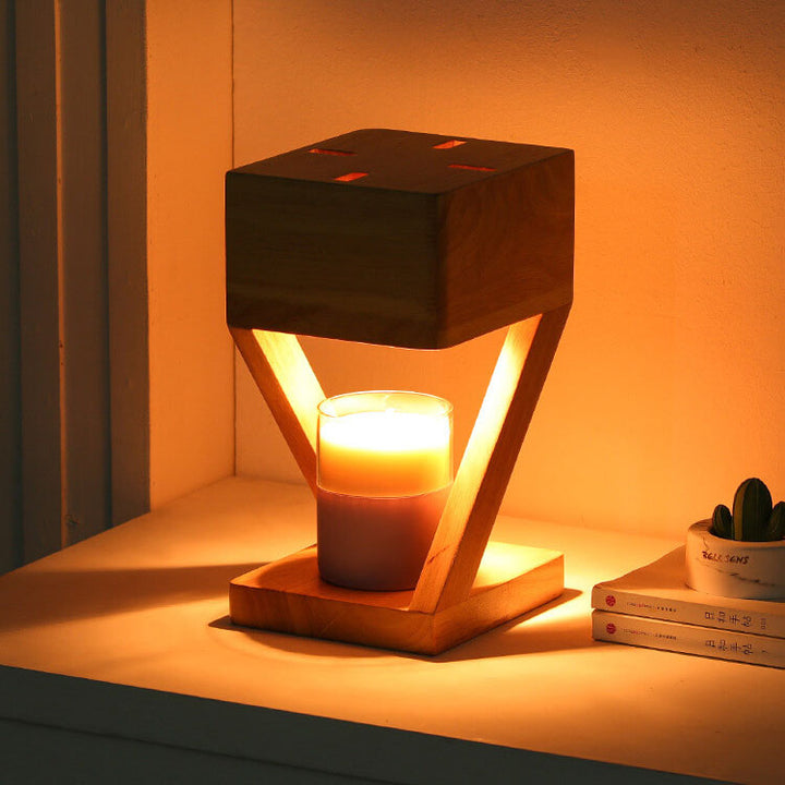 Contemporary Nordic Solid Wood Geometric Hollow 1-Light Melting Wax Table Lamp for Bedroom