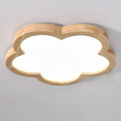 Nordic Simple Solid Wood Flower LED Slim Kids Flush Mount Ceiling Light